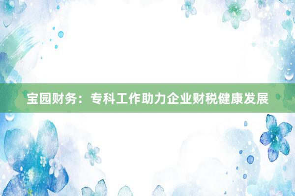 宝园财务：专科工作助力企业财税健康发展